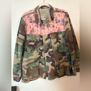 Women's Camouflage and Pink Patterned Button Down Upcycled Shirt